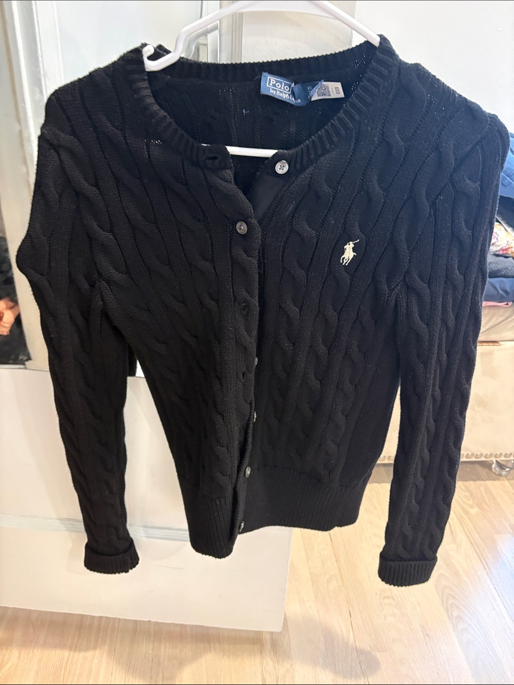 Ralph Lauren Polo Black Cable-Knit Button Cardigan women mint condition size xs